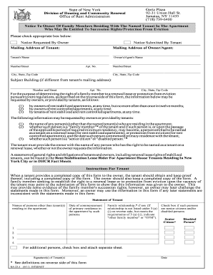 New York Family Member Renewal Lease and Eviction Protection Notice