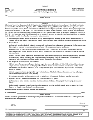USDA Assurance Agreement Form RD 400-4