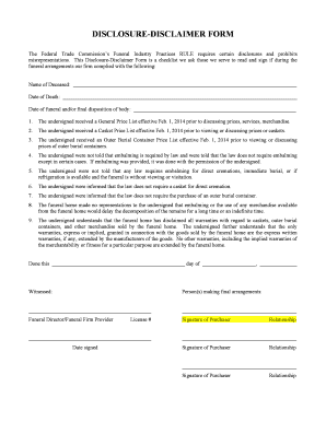 Funeral Disclosure-Disclaimer Form