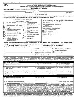 USDA Power of Attorney Form FSA-211