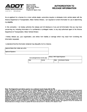 Arizona Motor Vehicle Dealer License Authorization Form