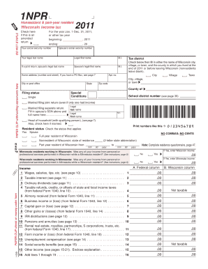 Wisconsin Nonresident and Part-Year Resident Income Tax Form 2011