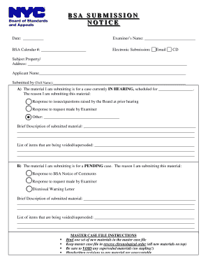 BSA Submission Notice Form