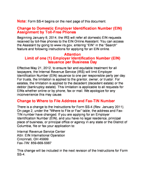 IRS Form SS-4 Application for Employer Identification Number