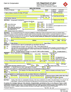 US Federal Workers' Compensation Claim Form