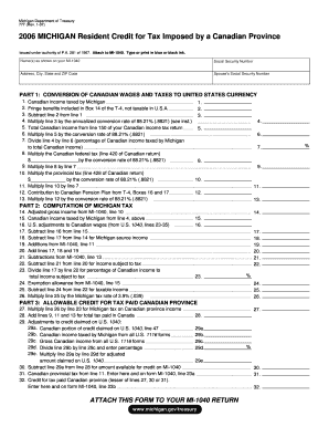 Michigan Resident Credit for Tax Imposed by a Canadian Province
