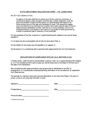 Vermont State Employment Tax Compliance Declaration Form