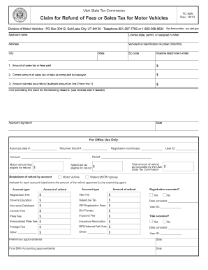 Utah Motor Vehicle Tax Refund Claim Form