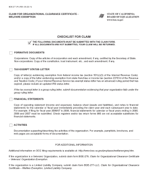 California Welfare Exemption Organizational Clearance Certificate Claim