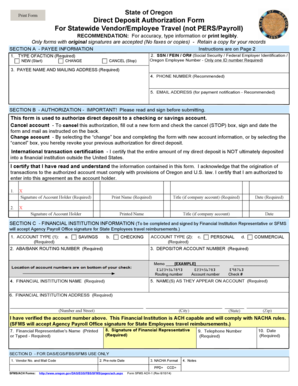 Oregon Direct Deposit Authorization Form