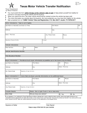 Texas Motor Vehicle Transfer Notification