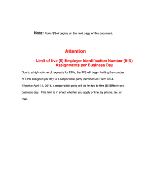 IRS Form SS-4 Application for Employer Identification Number