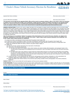 Texas Dealer Motor Vehicle Inventory Election