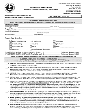 Utah County Property Market Value Appeal Application