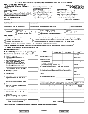 Connecticut Family Court Fee Waiver Application