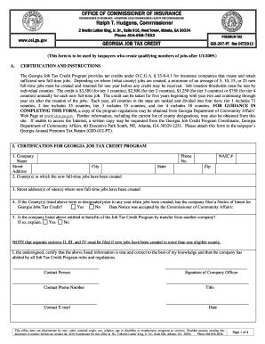 Georgia Job Tax Credit Form GID-207-PT