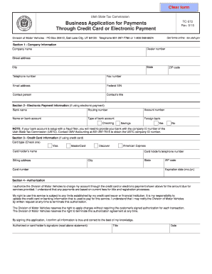 Utah Business Application for Payments TC-572