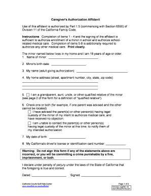 California Caregiver's Authorization Affidavit