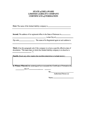 Delaware LLC Certificate of Formation