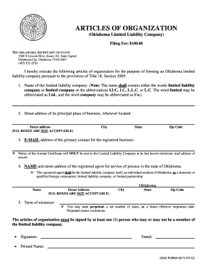 Oklahoma LLC Articles of Organization