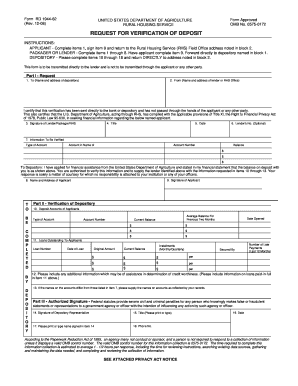 USDA Request for Verification of Deposit