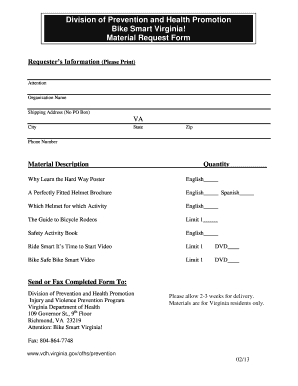 Virginia Bike Smart Material Request Form