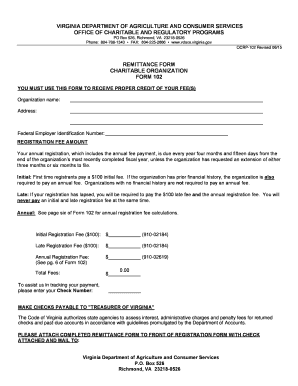 Virginia Charitable Organization Registration Form 102