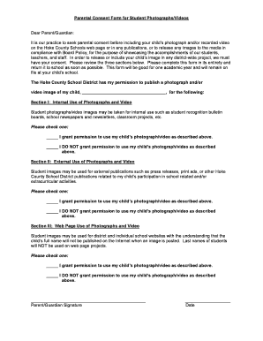Parental Consent Form for Student Photographs/Videos