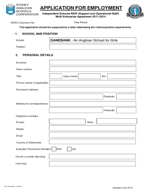 Application for Employment Support and Operational Staff
