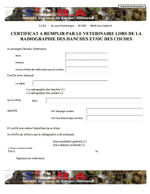 Certificat de radiographie des hanches et des coudes