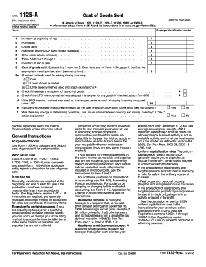 IRS Form 1125-A Cost of Goods Sold