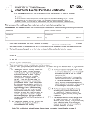 New York State Contractor Exempt Purchase Certificate
