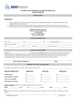 Georgia Vision Report for Driver's License