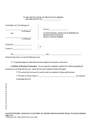 Co-Petitioners' Affidavit for Waiver of 90 Day Waiting Period