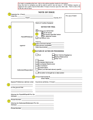New York Note of Issue and Certificate of Readiness