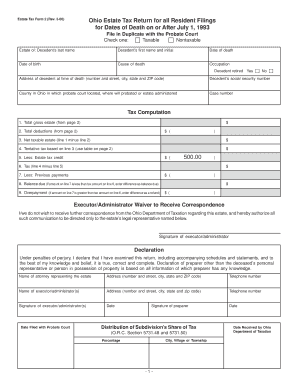 Ohio Estate Tax Return