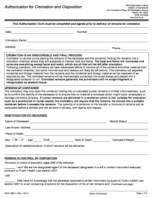 New York Cremation Authorization Form