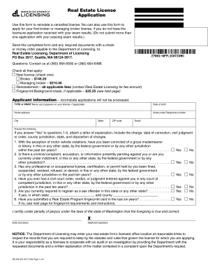 Washington Real Estate License Application