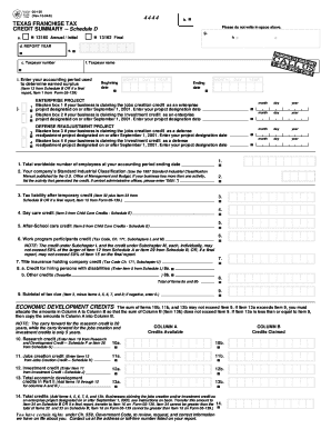 Texas Franchise Tax Credit Summary Schedule D