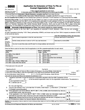 Form 8868 Application for Extension of Time To File an Exempt Organization Return