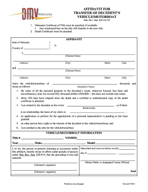 Affidavit for Transfer of Decedent’s Vehicle/Motorboat