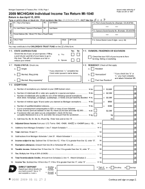 2009 Michigan Individual Income Tax Return MI-1040
