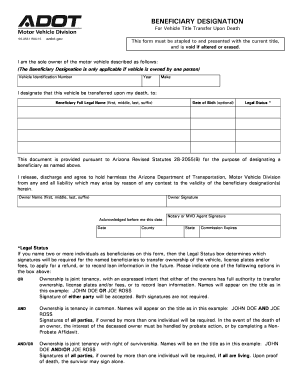 Arizona Beneficiary Designation for Vehicle Title Transfer