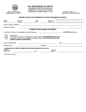 New Hampshire Report of Sale or Transfer of a Non-Titled Motor Vehicle