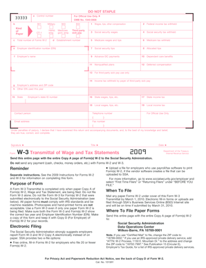 Form W-3 Transmittal of Wage and Tax Statements