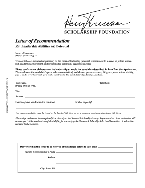 Truman Scholarship Letter of Recommendation