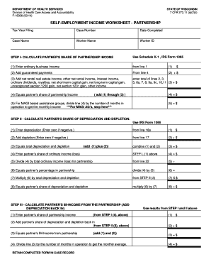 Self-Employment Income Worksheet - Partnership