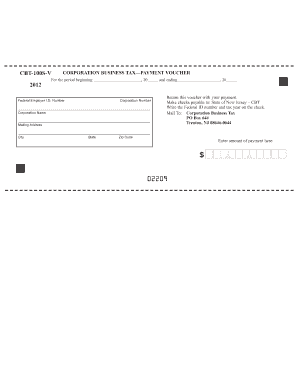 New Jersey Corporation Business Tax Payment Voucher