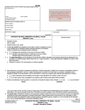 Affidavit Re Real Property of Small Value