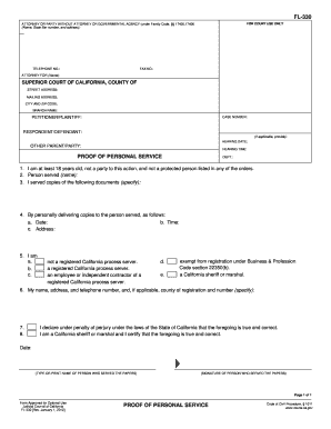 California Proof of Personal Service Form